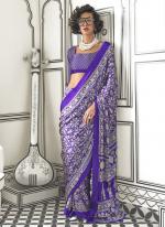 Satin Crape Purple Casual Wear Ajarkh Digital Print Saree